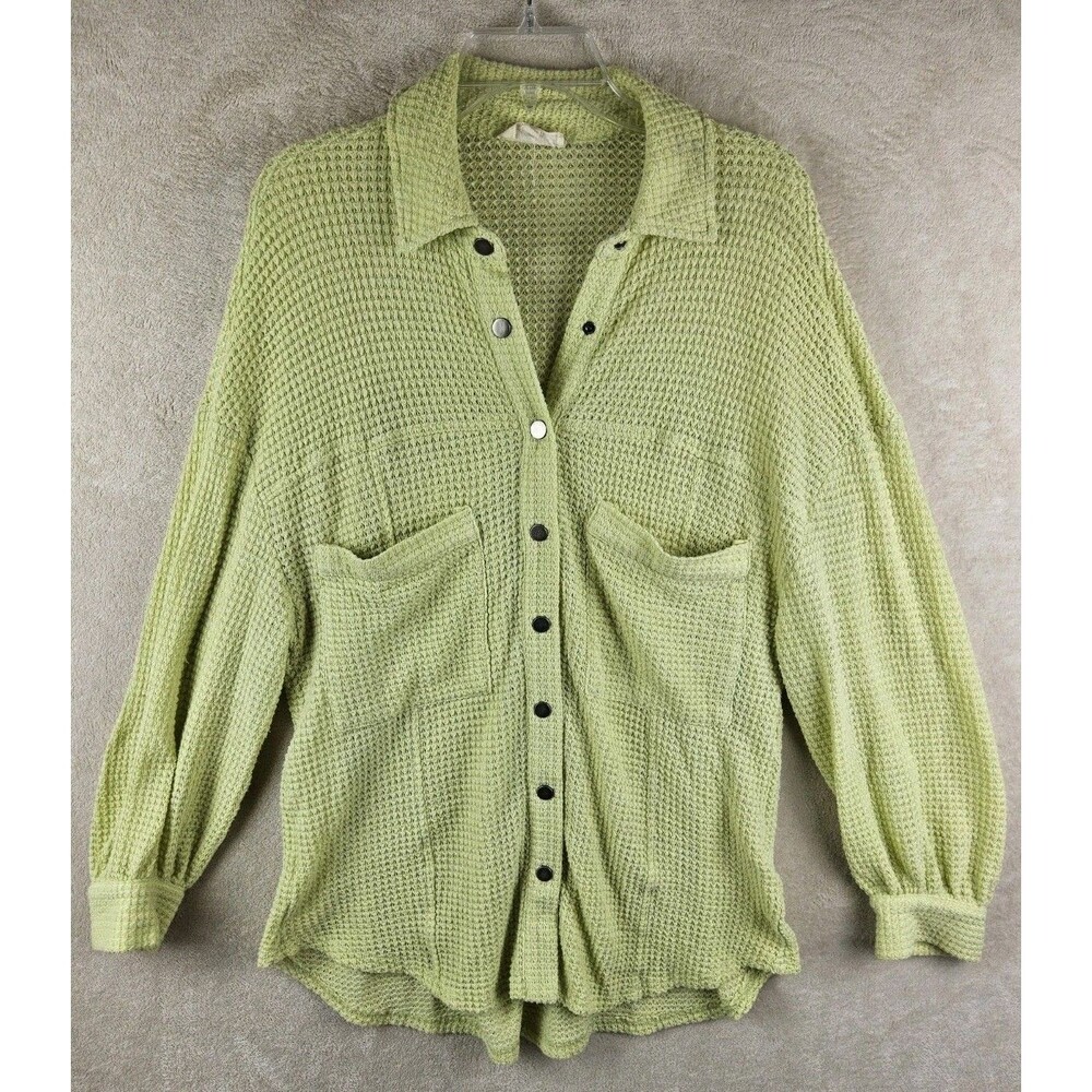 Listicle Women's Long Sleeve Snap Front Open Knit Top Light Yellow/Green Size S
